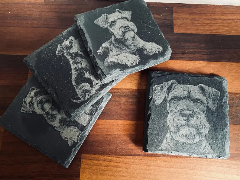 Personalised Slate Pet Portrait Coasters - Square - Custom engraved pet home décor for dog and cat lovers